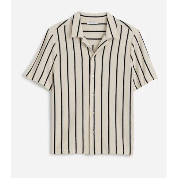 Madewell NWT Men’s Vintage Ivory Textured Stripe Knit Camp Collar Shirt size XL - Picture 9 of 9